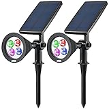 AMIR Solar Spotlights, Upgraded Solar Garden Light Outdoor, 360° Adjustable 4 LED Landscape Lighting, Waterproof Solar Wall Lights, Auto On/Off for Yard Driveway Pathway Pool Patio (2 Pack, Colorful)