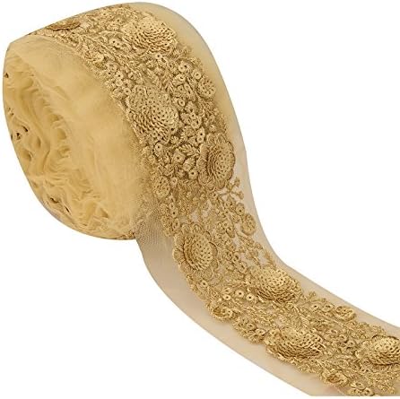 BridalMary Embroidered Bridal Dress Border 1 YD Trim Golden Craft Sewing Lace