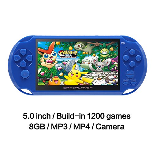 JXD 5 inch 8G Handheld Game Console Built-in 1200 No-repeat Games FC/GBA/NES/SF Games LCD Classic Video Game Console 32Bit Portable Gaming with MP4 MP5