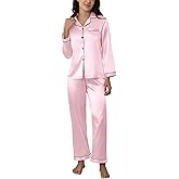 CloudLike Women Silk Satin Pajamas Sets 2 Piece Fall Pj Long Sleeve Button Down Sleepwear Nightwear Mathching Loungewear