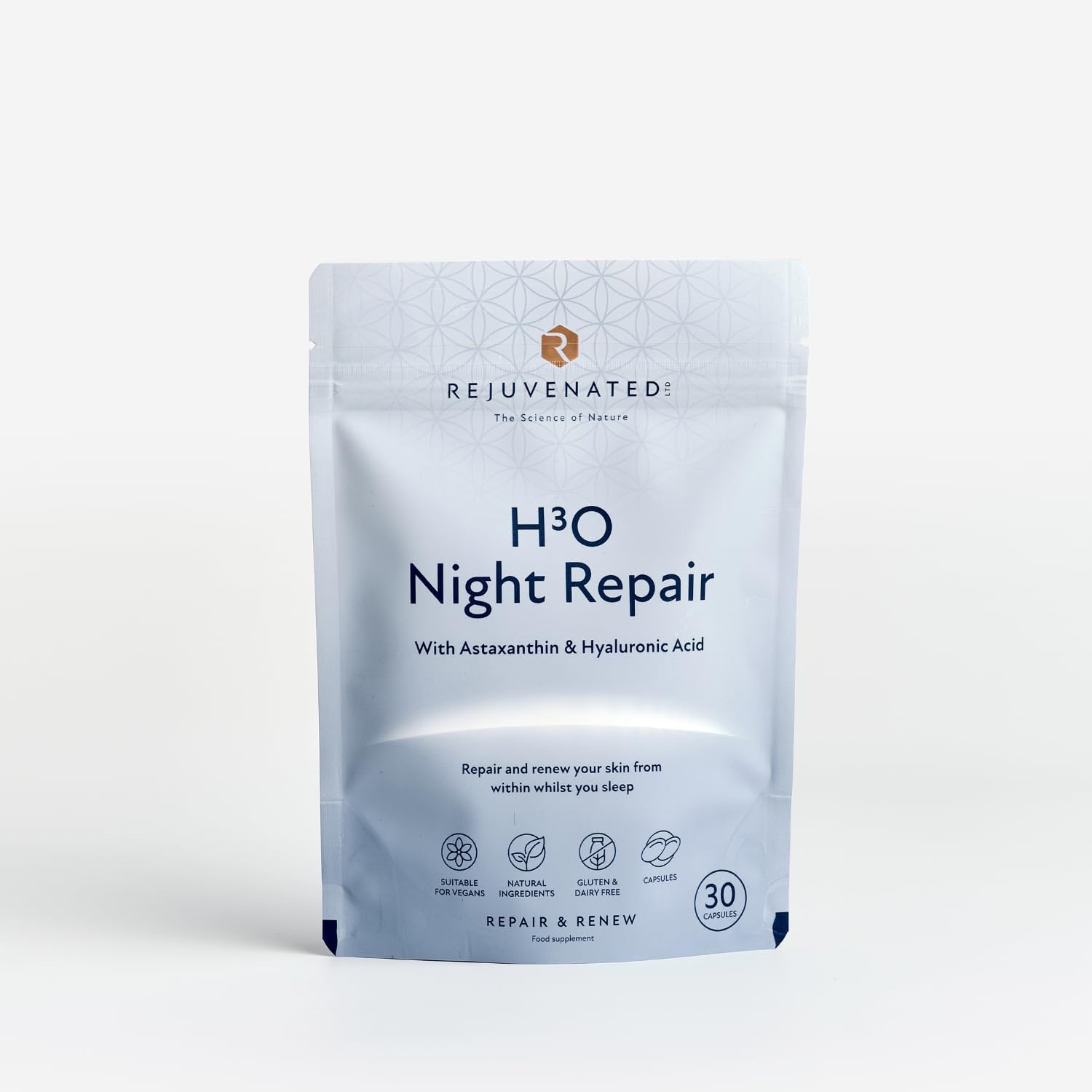 Rejuvenated H3O Night Repair - Antioxidants, Vitamins & Hyaluronic Acid Blend for Skin Hydration & Repair During Sleep with Astaxanthin & Hyaluronic Acid (30 Capsules)