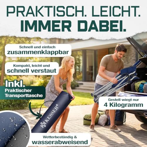 ® Sedia da Campeggio fino a 150 kg con Braccioli, Schienale Alto, Imbottita, Luce da Campeggio e Portabicchieri + Borsa, Pieghevole e Richiudibile, Blu Navy/Nero