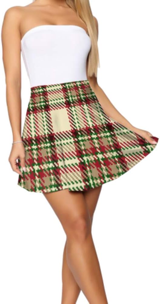 JXCSGBD Short Flared Skirts for Women Blue Checkered Tablecloth Skater
