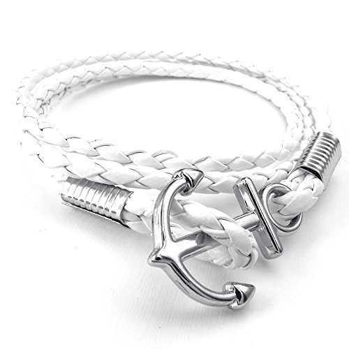 Konov mens womens leather bracelet, braided anchor wrap…