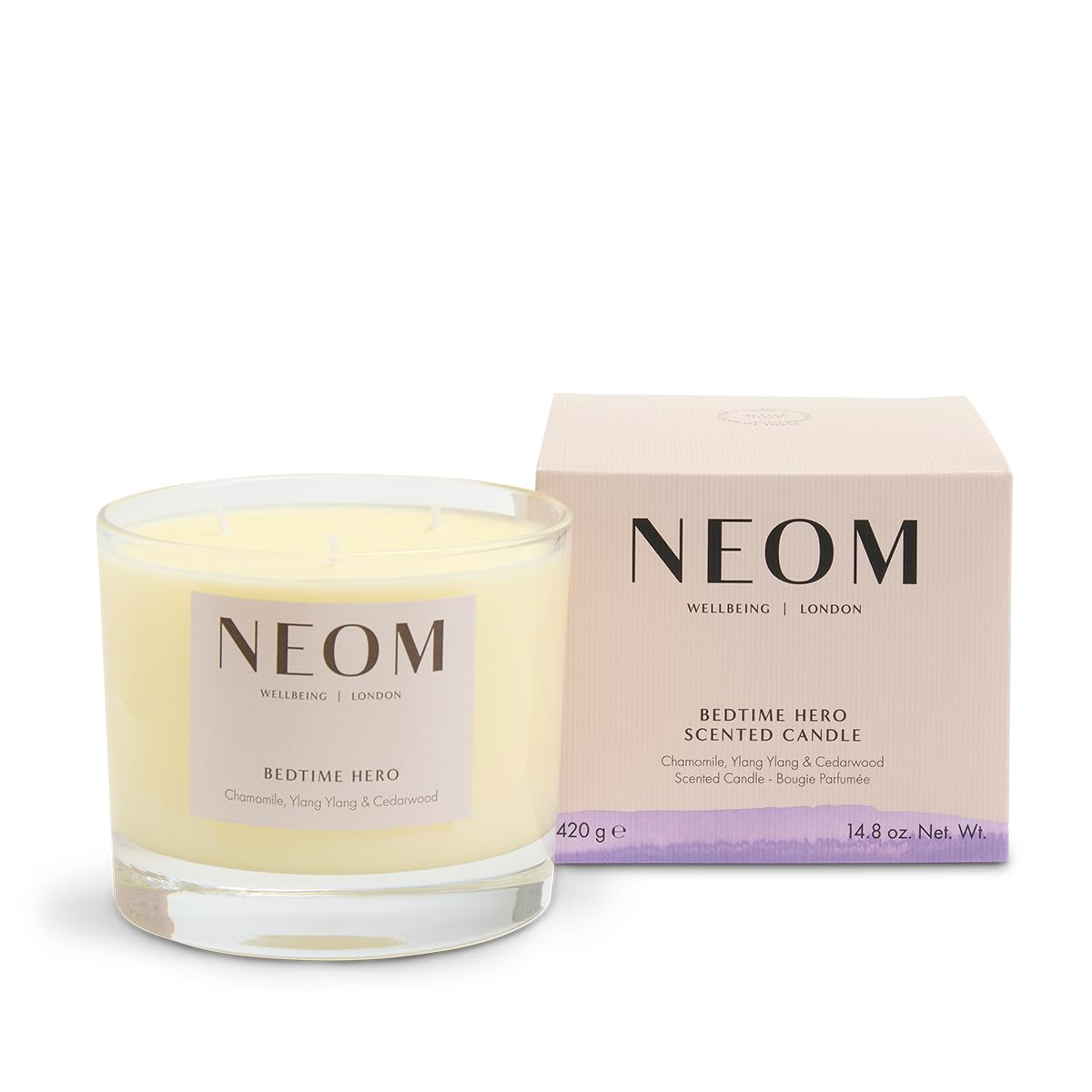 NEOM – Bedtime Hero Scented Candle, 3 Wick | Essential Oil Aromatherapy Candle | Ylang Ylang & Chamomile | Scent to Sleep