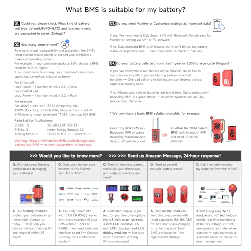 DALY BMS 12V 4S 200A Balance - 1A Active Cell Balancing BMS with Bluetooth Module for 12V LiFePO4 Batteries RV Campers Navigation Overlanding Home Power