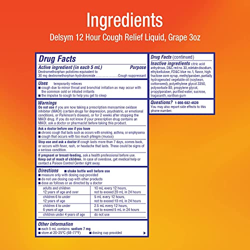 DELSYM ADULT 12 HOUR GRAPE COUGH SYRUP, 3 OZ