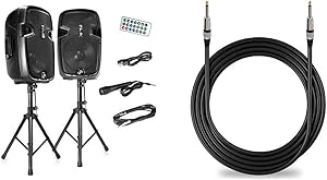 Wireless Portable PA Speaker System - 1800W High Powered Bluetooth Compatible Active + Passive Pair Outdoor Sound Speakers & Pro Ca, Pyle 1/4'' Audio Cord-¼ to ¼ Inch Mono Jack Male