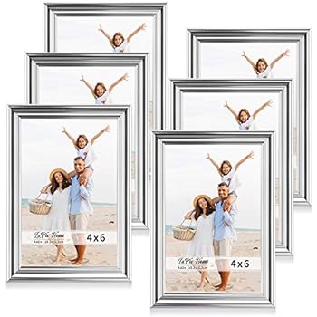 LaVie Home 4x6 Picture Frames(6 Pack, Silver) Single Photo Frame with High Definition Glass for Wall Mount & Table Top Display, Set of 6 Basic Collection