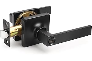 GOBEKOR 1 Pack Interior Privacy Door Handle with Lock Matte Black Door Lever for Bathroom and Bedroom Square Door Handle Indo