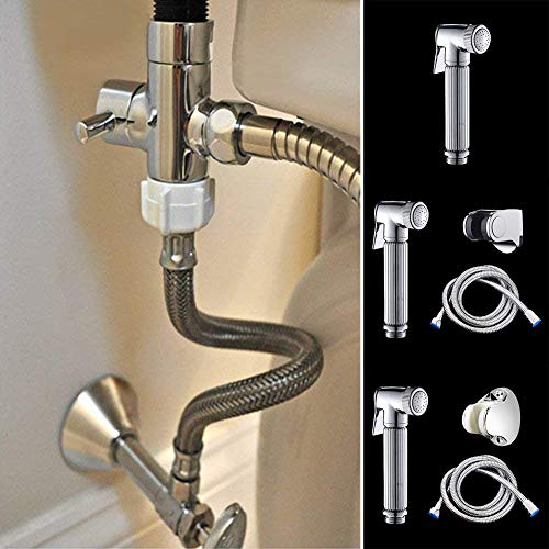 Toilet Hand Held Bidet Sprayer Kit, Stainless Steel Bathroom Shower Bidet Taps Spray Toilet Cleaning Copper Faucet Chrome Plating for Bidet Attachment,Pet Washing,Cleaning Rinsing Toilet (Kit B)