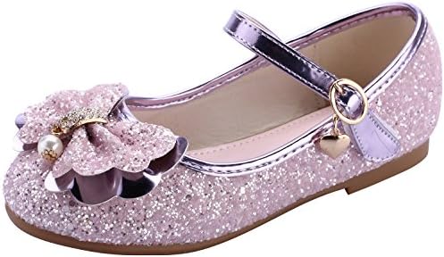 miaoshop Flower Girls Dress Ballet Flats Casual School Mary Jane Glitter Bow Shoes