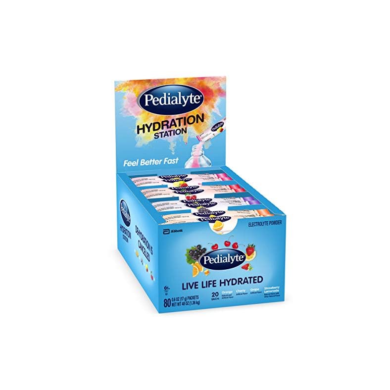 Pedialyte Hydration Station Multipack, Electrolyte Hydration Drink, 0.6-oz Electrolyte Powder Packets, 80 Count Pedialyte Hydration Station Multipack, Electrolyte Hydration Drink, 0.6-oz Electrolyte Powder Packets, 80 Count