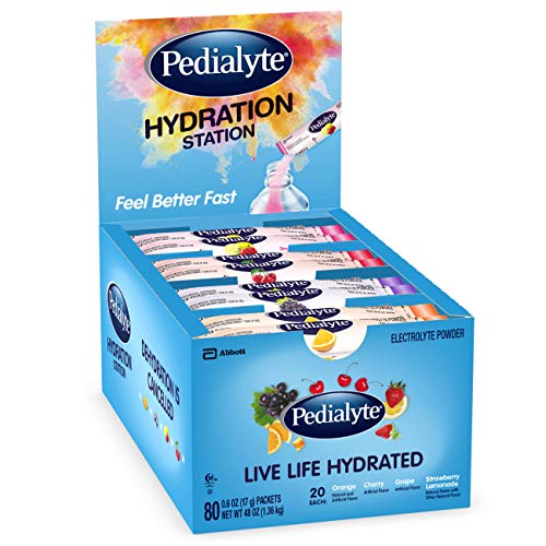 Pedialyte Party Pack, Electrolyte Hydration Drink, 0.6 oz Electrolyte Powder Packs, 80 Count