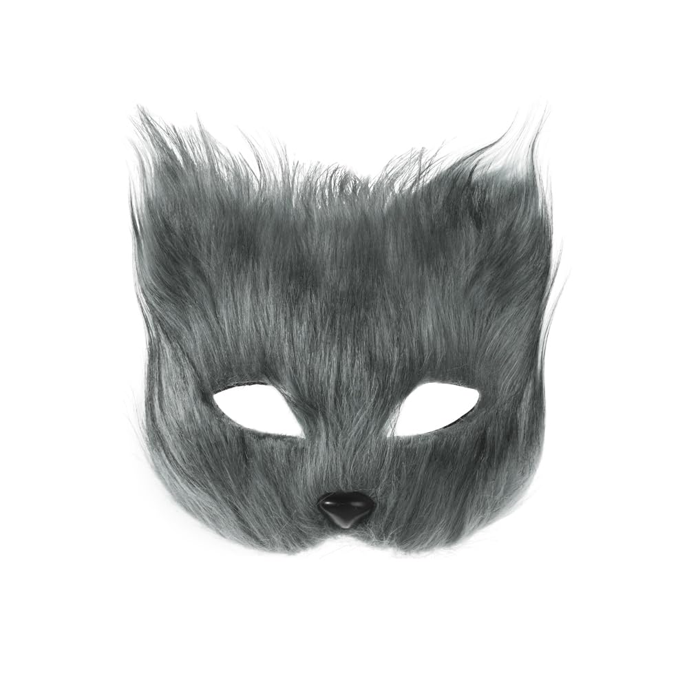3pcs Furry Fox Cat Mask Therian Mask Half Face Veil Eyewear Halloween Cosplay Party Fancy Dress Eye Mask Night Club Party Dress Up Cat Mask Easter Carnival Cosplay Party Costume Accessory Makeup Prop