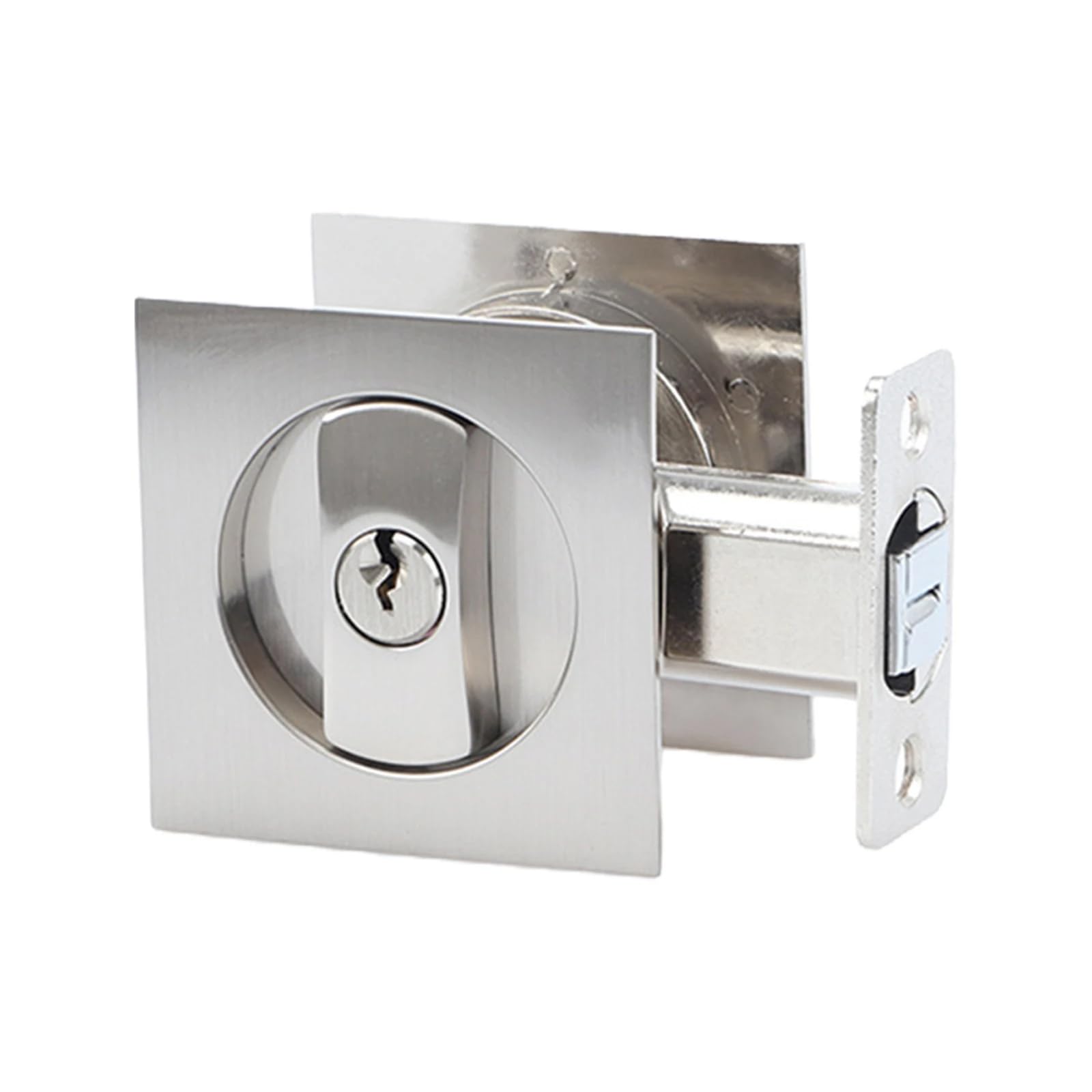 Hoconnie Keyed Pocket Door Lock Privacy Pocket Door Handle with Key Square Sliding Door Lock Invisible Recessed Door Handle 66mm Silver — image 1