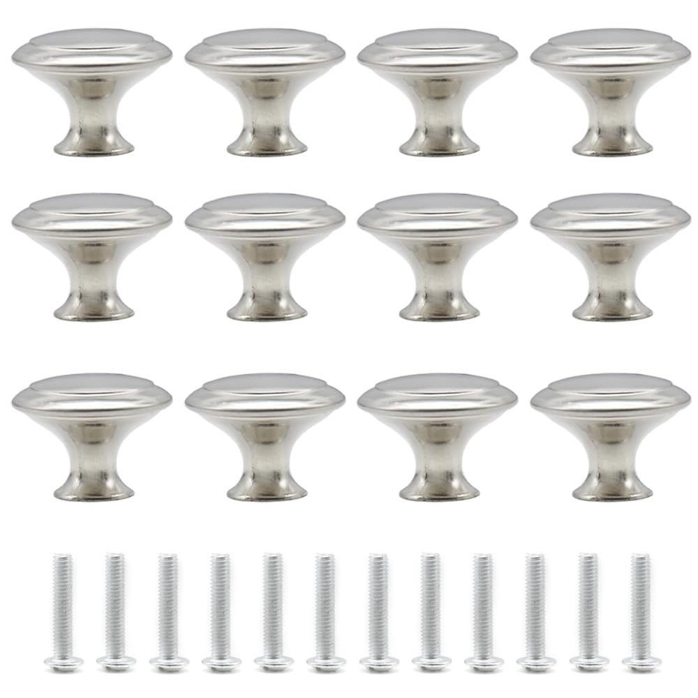 Ruidee 12 PCS Round Drawer Cupboard Handle 30mm Mushroom Shape Pull Handle Pull Handle Knobs with Screws for Doo,Cupboard,Wardrobe(Silver/30MM)