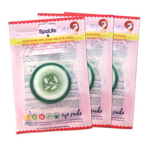 SpaLife Korean Soothing Spa Cooling Eye Pads - 48 Pads - With Fruit + Vegetable Extracts - Depuff Eyes + Reduce Dark Circles (Cucumber)