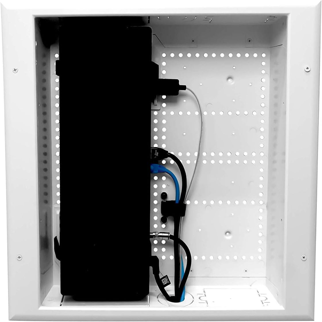 DATA COMM Electronics 45-8031-1C Recessed Media Box Outlet - Integrated Duplex 20A Commercial Receptacle, TV Wall-Mount, Streamlined Cable & Cord Management, Home & Office