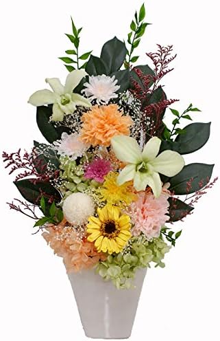 Amazon 詠歌トールc C 1花器はグレイ 仏花 プリザーブドフラワー 大 お手入れ不要 お供え花 詠歌 トール 光のプリザ仏花 大型 背の高い豪華バージョン 咲き続ける御供え花 大輪デンドロビューム 選べる仏花 明るいお仏壇花アレンジメント 遺影の傍に 高さ