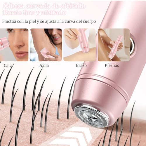 JDF3CISH 2 En 1 Rasuradora Electrica Mujer, Depiladora Electrica Portátil, Flawless Depilador Facial, USB Recargable, Uso en Seco y Húmedo, No Irritante,para Bikini Axilas Piernas Facial Brazos (Rosa）
