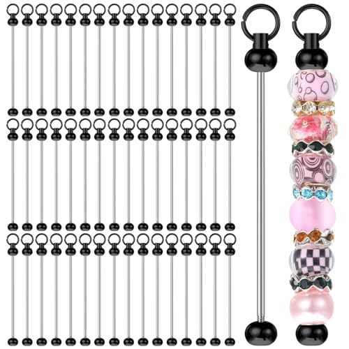simarro 50 Pcs Beadable Keychain Bars, Blanks Keychain Making Kit, Metal Bead Keychain Bar Link, Jewelry Making Supplies Beadable Items for Pendant DIY Crafts Projects(Black)
