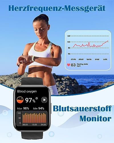 RUIMEN Smartwatch for Men and Women, Bluetooth Call Function, 1.85 Inch Fitness Watch with 100+ Sports Modes, SpO2 Heart Rate Monitor, Sleep Monitor, Pedometer, IP68 Waterproof, AI Voice Assistant for Android iOS Mobile Phone