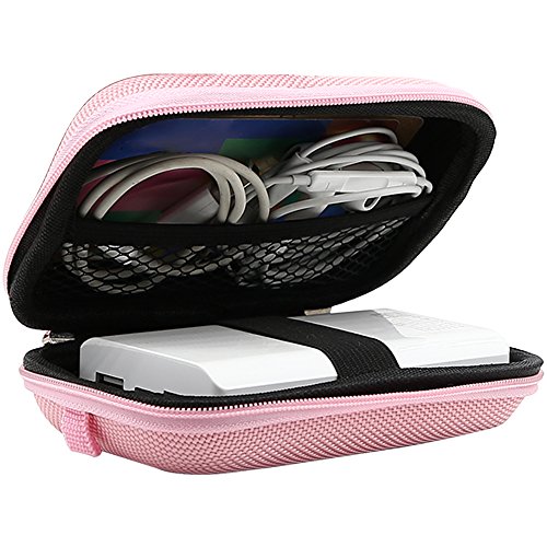 Carrying Pouch, iMangoo Hard Protective EVA Case Impact Resistant Travel Pouch Bag Power Bank Organizer Sleeve Pocket With Mesh Accessory Pouch & Carrying Strap for USB Cable Earphone Pink