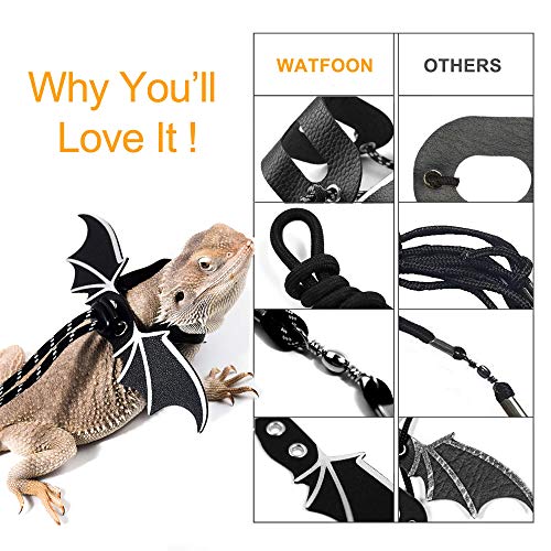 WATFOON Adjustable Bearded Dragon Lizard Comfort Leather Leash Harness with Cool Wings for Reptiles Amphibians Leopard Gecko Anole and Other Small Pet Animals (L, Blue)