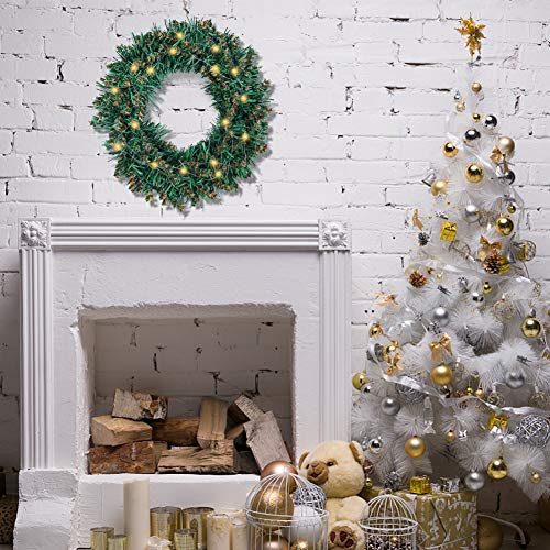 HAKACC 12 Inch Artifical Christmas Wreath with 20 Battery Lights for Front Door Decoration and Christmas Party