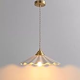 XMFMING Ceramic Pendant Light, Vintage Pendant Light Fixture with Pleated Ceramic Lmapshade, White Porcelain Pendant Light, H