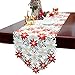Simhomsen Large Christmas Poinsettia Table Runner for Holiday Decorations, Embroidered Holly Leaves, Thick Fabric (15 × 107 inch)
