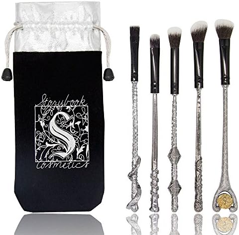 Wizard Wand Potter Makeup Brushes set with Gift Bag Efforty 5pcs Metal Magic Eye Shadow Eyeliner Blending Pencil Lip Brush Beauty Tools (Black tube)