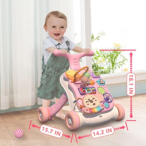 AM ANNA Baby Walking Toy for 12 Month Old Girls, Walker for Baby Girl, Baby Push Walkers for Babies,3 in 1 Push Toys for Babies Learning to Walk, Early Learning Toy for Infant 12 Months, Pink (Pink)
