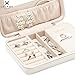 JL LELADY JEWELRY Small Jewelry Box Organizer Travel Jewelry Case Portable Faux Leather Jewelry Boxes Storage Case with Mirror for Women Girls (White)