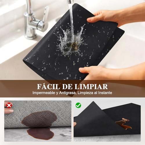 Manteles Individuales para Mesa de Piel, Set de 6 Manteles Individuales y Portavasos, Tapetes para Mesa de Comedor Impermeable, Resistente al Calor, Mantel Individual para el Hogar, Hotel (Negro)