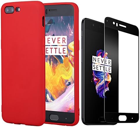 OnePlus 5 Case,Full Coverage Screen Protector,AMACASE Perfect Slim Fit Ultra Thin Protection Series Case for Oneplus 5 TPU Case and Screen Protector-Red