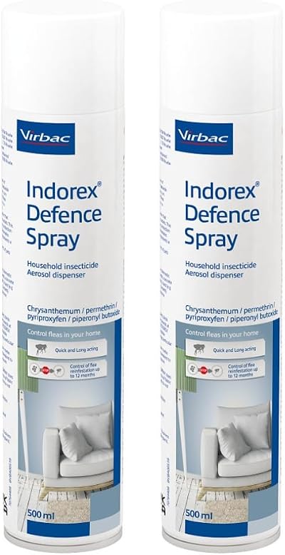 Virbac Indorex Defence Flea Spray 2 x 500ml Long-Lasting 12 Months