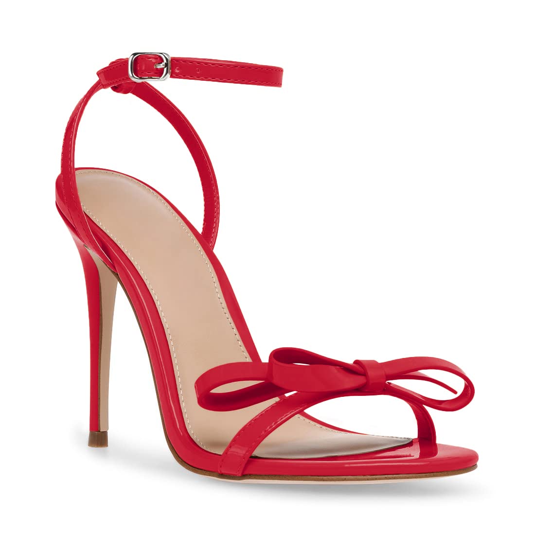 Photo 1 of PiePieBuy Womens Bowknot Heeled Sandals Ankle Strap Buckle Open Toe High Stiletto Heel Pump Dress Party Shoes, Red