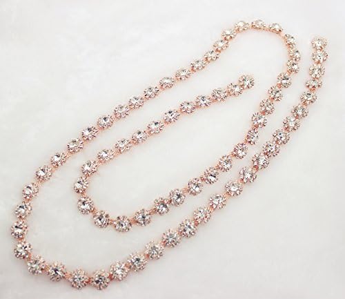 Flower Pattern Rhinestone Chain Trim Sewing Crystal Applique in Gold Metal Mesh for Dresses Jewelry Bags Headpieces (Rose Gold Metal)