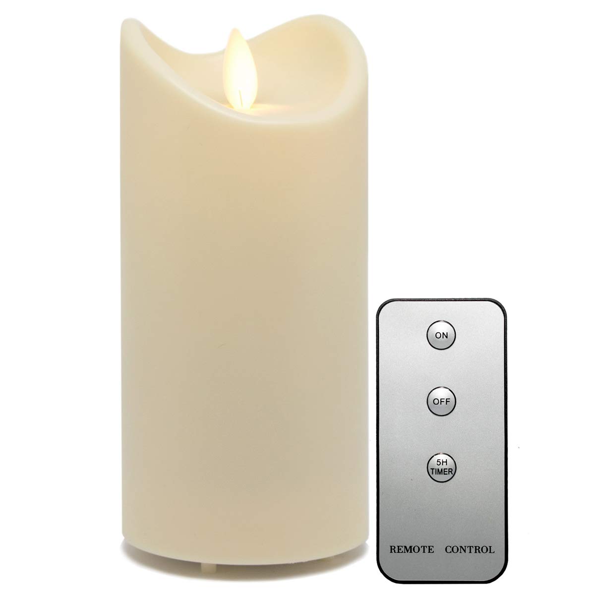 TRONJE LED 6" Outdoor Candle with Timer and Remote - Flameless 15cm Pillar Candle Ivory - Moving Flame, Battery Operated, Waterproof, Heat Resistant