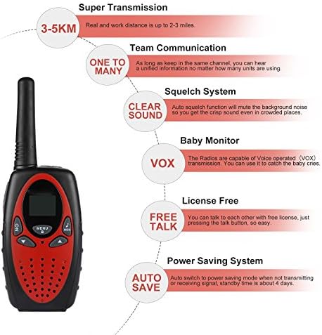 Jusinhel Kids Walkie Talkies for Children 22 Channel Two Way Radios Handheld Interphone Toy for Boys Girls Outdoor Camping Hiking - T628 Red Pack of 2