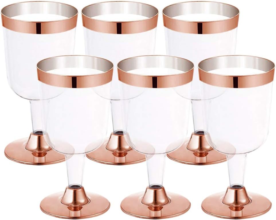 SIQDAK Disposable Champagne Cups, Disposable Multi-Use Plastic Ice Cream Cups, 6oz Disposable Clear Ice Cream Cups with Gold Glitter