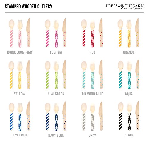 Dress My Cupcake Stamped WoodenÂ Cutlery Set, Chevron/Striped/Polka Dot, Fuchsia, 18-Pack