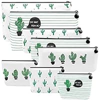 Selizo 8 Packs Pencil Case Canvas Cactus Pencil Pen Pouch Cosmetic Makeup Bag Small Coin Purse