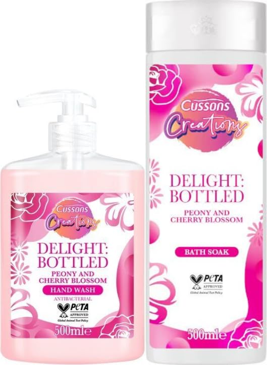 Cussons Creations Hand Wash & Bath Soak. Delight Bottled, A Fragranced Blend of Peony and Cherry Blossom