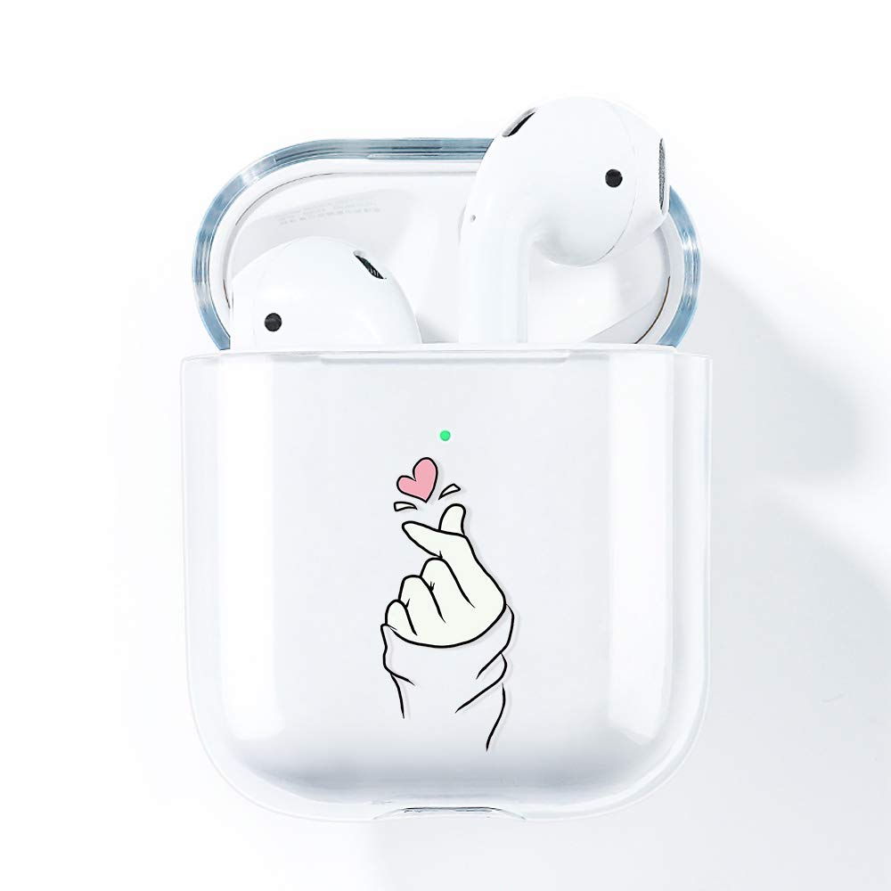 AKABEILA AirPods Case Cover, Compatible for Apple AirPods 2 1 Cases Silicone Clear With Design Air Pods 2nd 1st Generation Front LED Visible Wireless Charging Case Women Transparent Cute