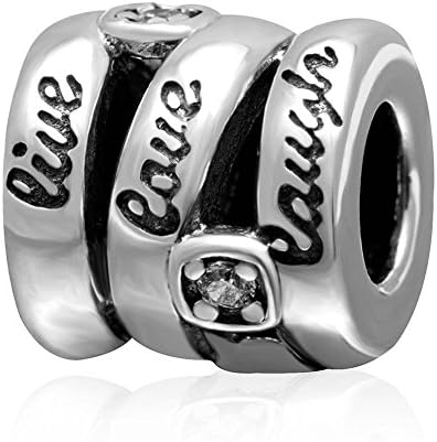 Choruslove Live Love Laugh Spiral Charm with Clear CZ 925 Sterling Silver Bead for Snake Chain Bracelet Compatible