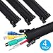 Yecaye Cable Organizer Wrap - 19.5inch Cable Management Sleeve Cord Warps for PC Computer Wires Management - Flexible Cover with Zipper and Buckle Design for TV, PC, Home, Office - 4 Pack - Black