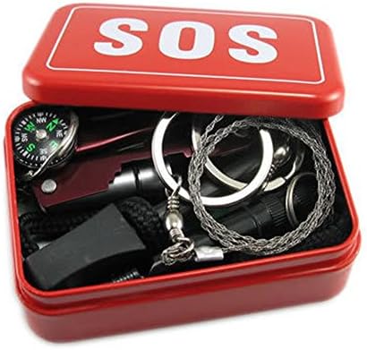 Outdoor Survival Kit SOS Equipment Supplies(Multitool Pliers/Card/Wire Saw/Fire Starter/Compass/Whistle) for Travel,Earthquake,Camping,Adventures,Emergency Gear with Instructions